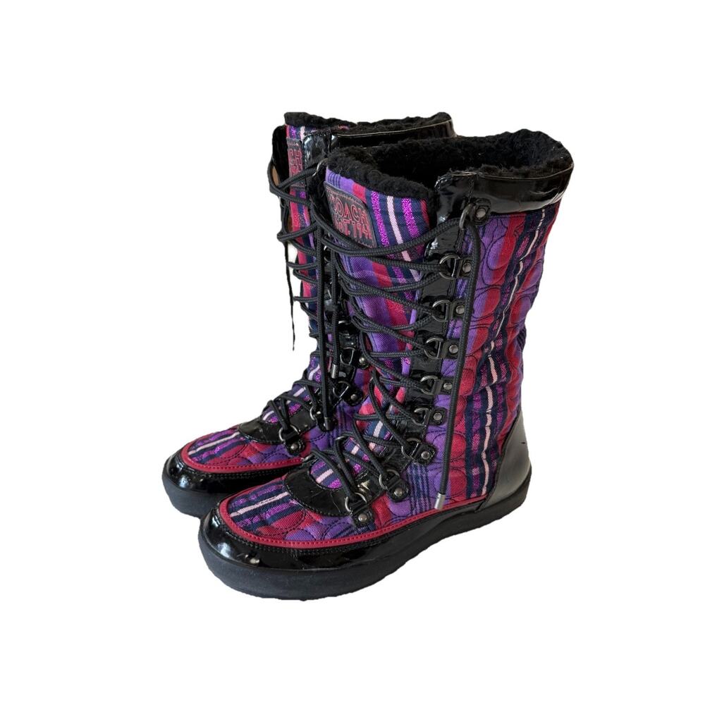 Y2K COACH Peggy Shearling Lined Plaid Quilted Snow Boots Size 7.5 - Picture 4 of 9